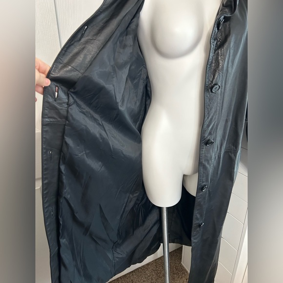 Pelle Black Leather Long Coat Vintage - Picture 9 of 12